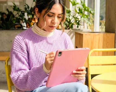 Woman working on a tablet